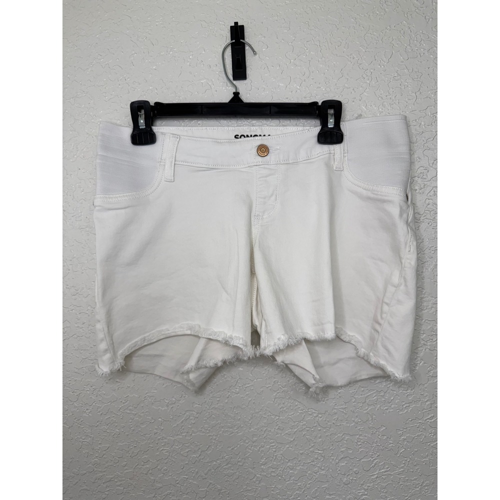 Sonoma Goods For Life Womens Maternity White Denim Shorts Raw Hem Size 10 MAT